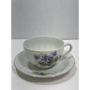 NIPPON YOKO BOEKI CO VINTAGE Purple Violet PORCELAIN TEA CUP & Plate Saucer RARE